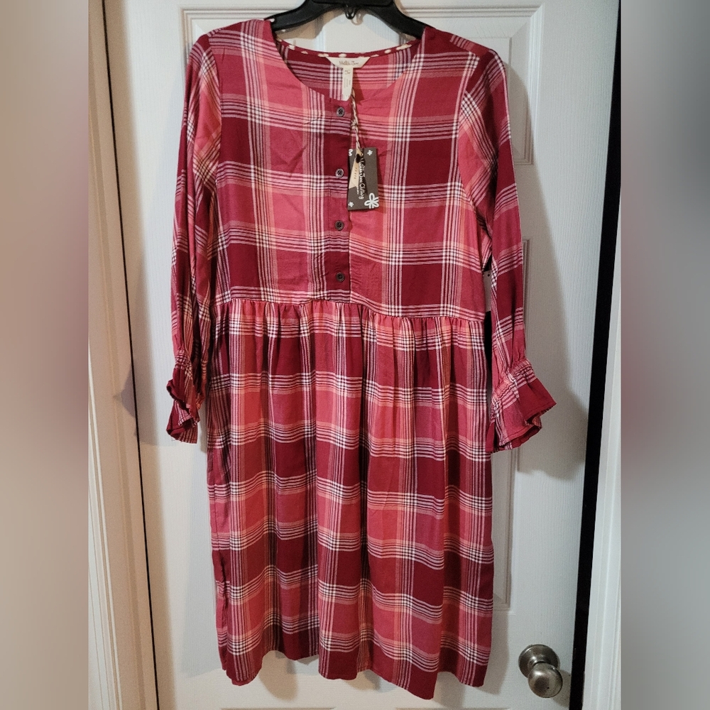 Matilda Jane You & Me Brushed Flannel Red Plaid Dress Midi Size S Heart